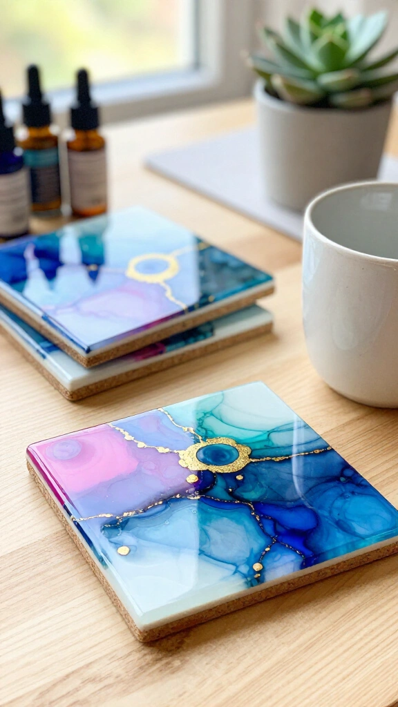 Alcohol ink abstract coasters
