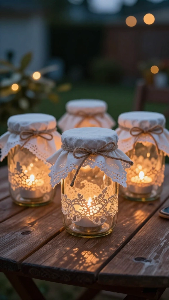 Hankie Tea Light Mason Jar Sleeves