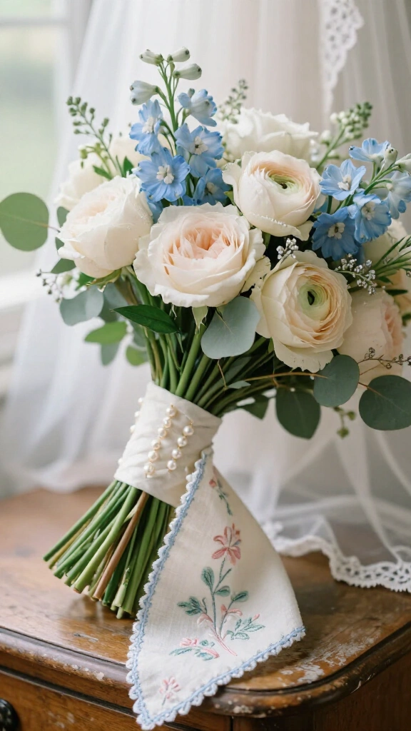 Heirloom "Something Blue" Bridal Bouquet Wrap