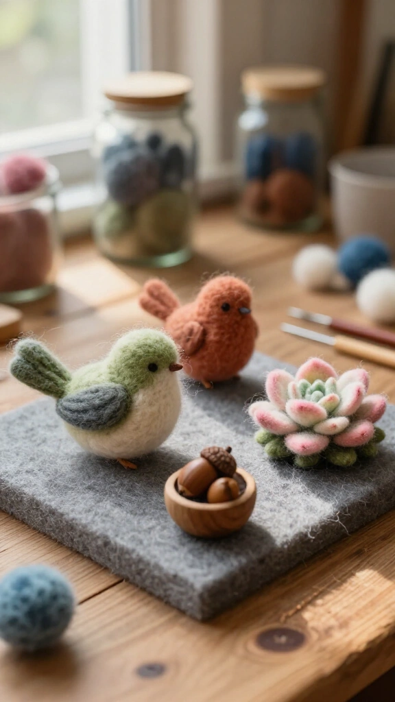 Needle-felted wool sculptures