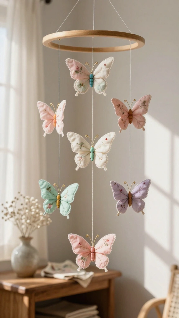 Vintage Hankie Butterfly Wall Mobile