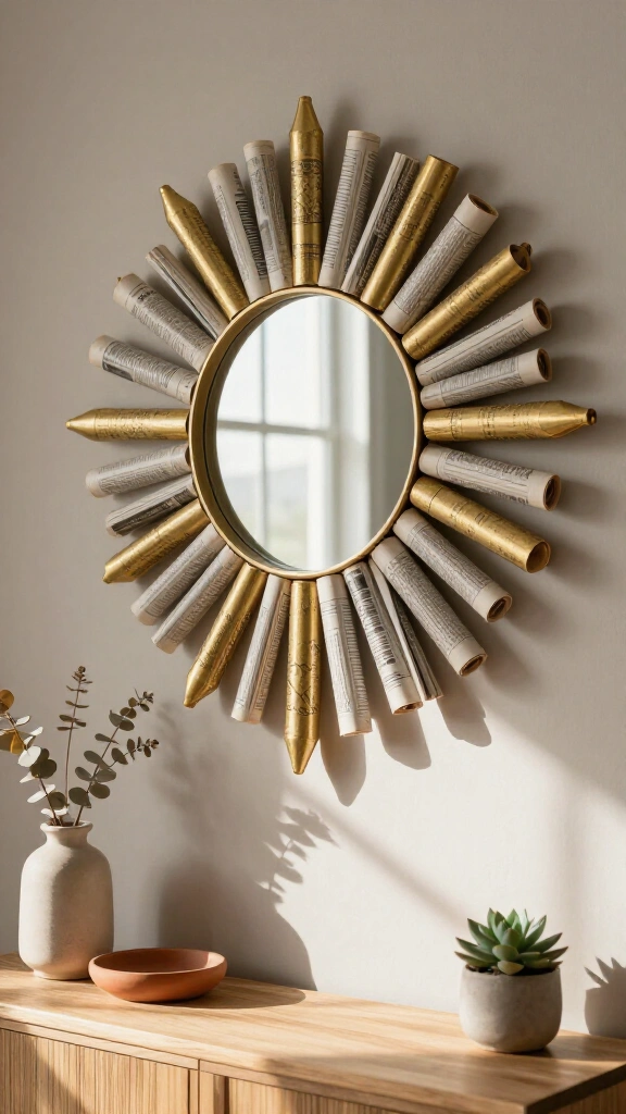 Rolled paper starburst mirror frame