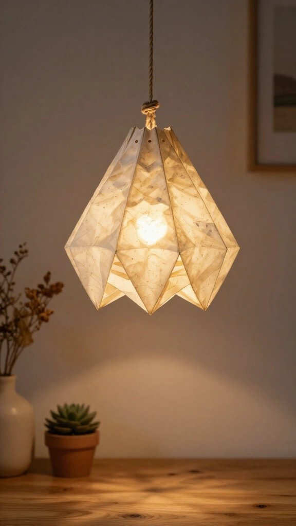 Folded newspaper origami lampshade