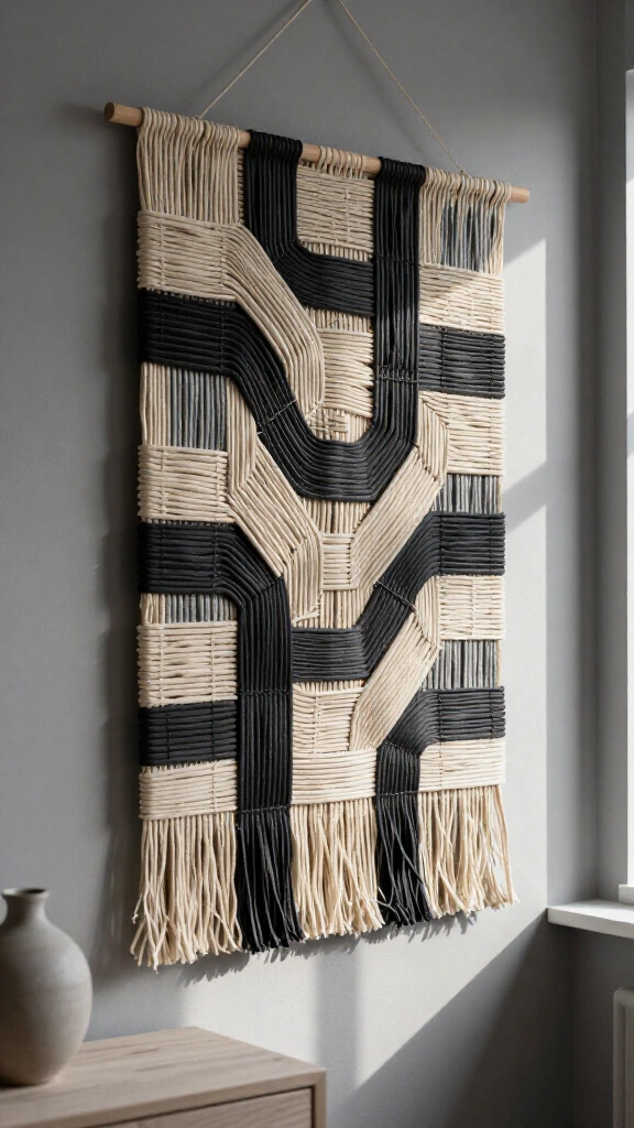 Textural monochrome wall weaving