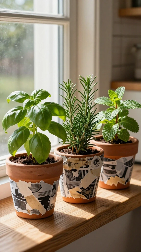 Decoupage typography herb planters