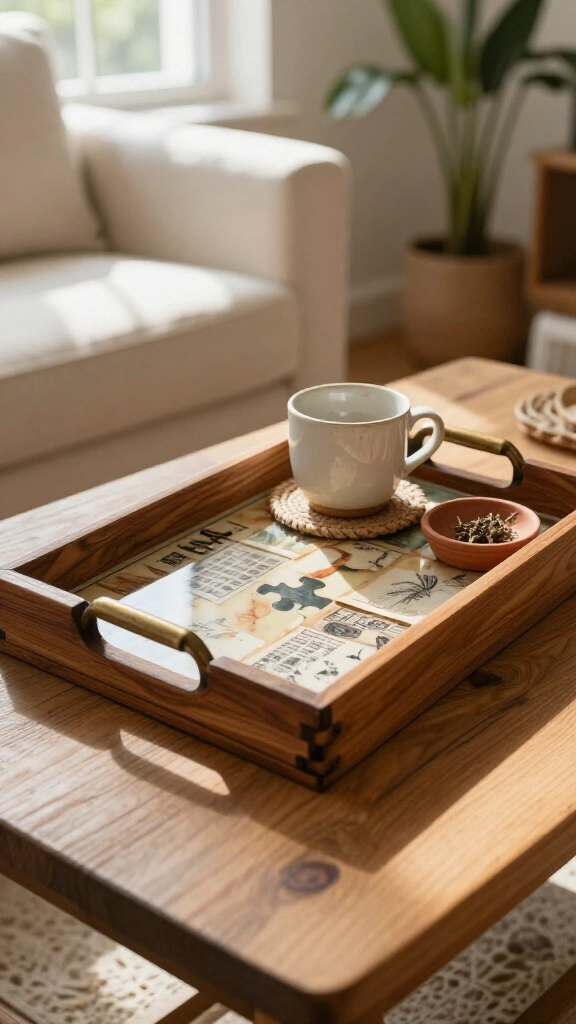 Decoupage wooden serving tray