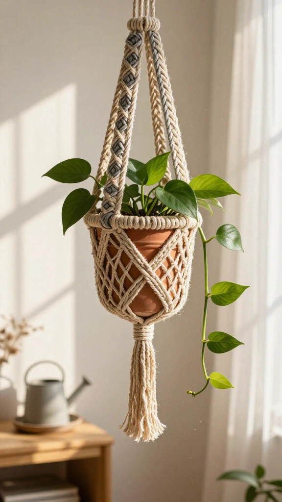 Macramé newspaper rope hanging planter