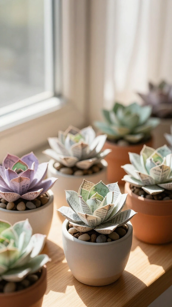 Miniature paper succulent garden