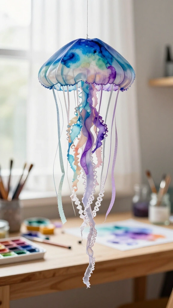 Watercolor hanging jellyfish