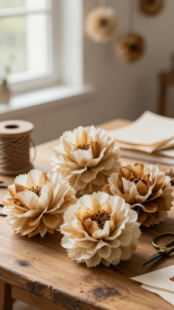 Tea-dyed flower pom-poms