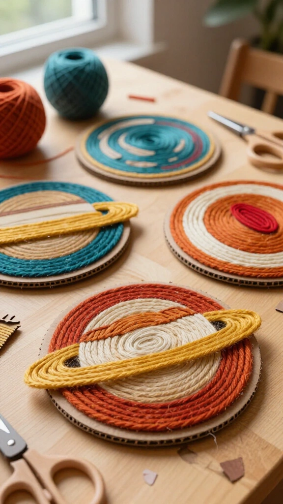 Yarn-Wrapped Cardboard Planet Discs