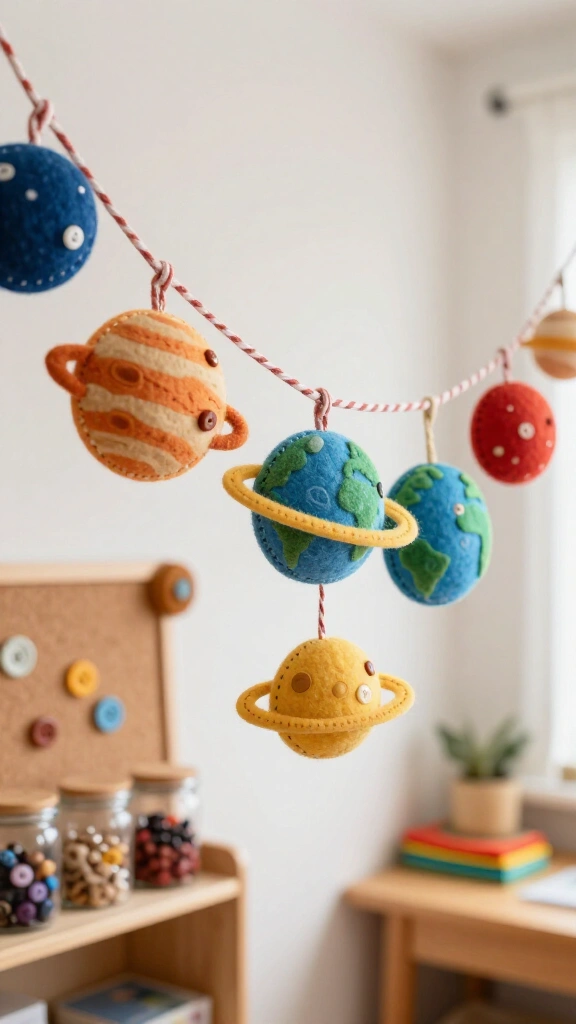 Felt Button-Stitched Solar System Garland