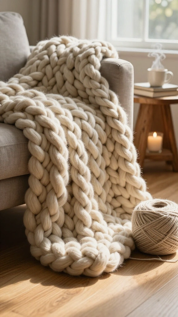 Arm-Knit Chunky Chenille Throw Blanket