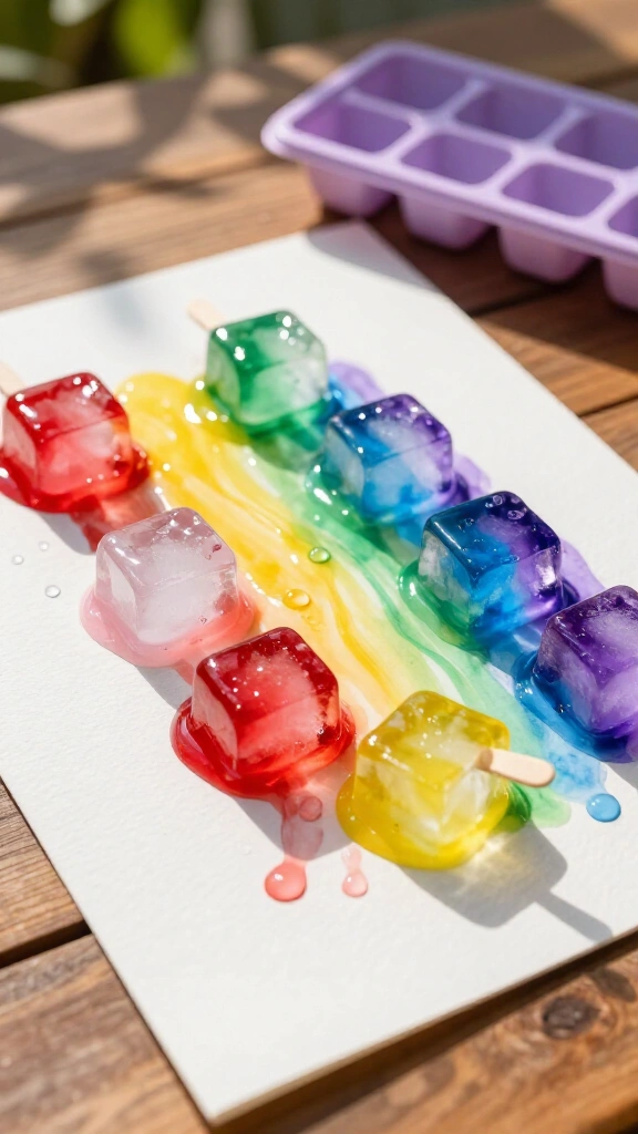 Frozen Ice Cube Rainbow Painting