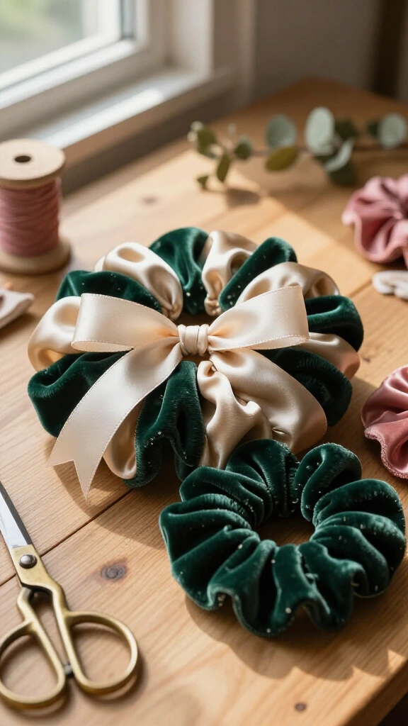 Cozy Mulberry Silk and Velvet Hair Scrunchies