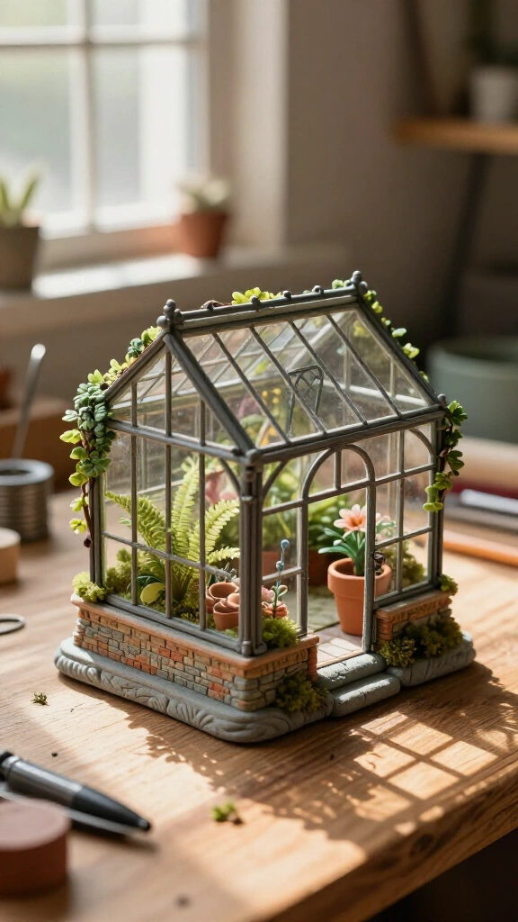 Miniature Tabletop Greenhouse Diorama