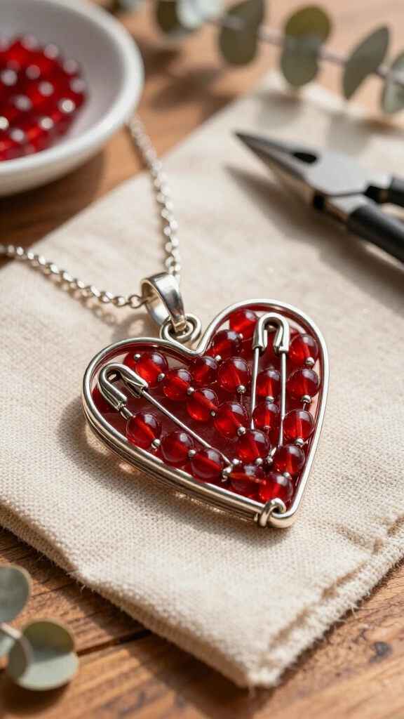 Safety Pin Heart Pendant