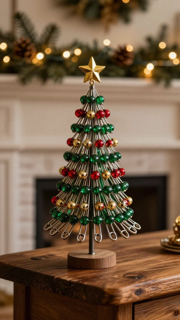 Beaded Safety Pin Christmas Tree