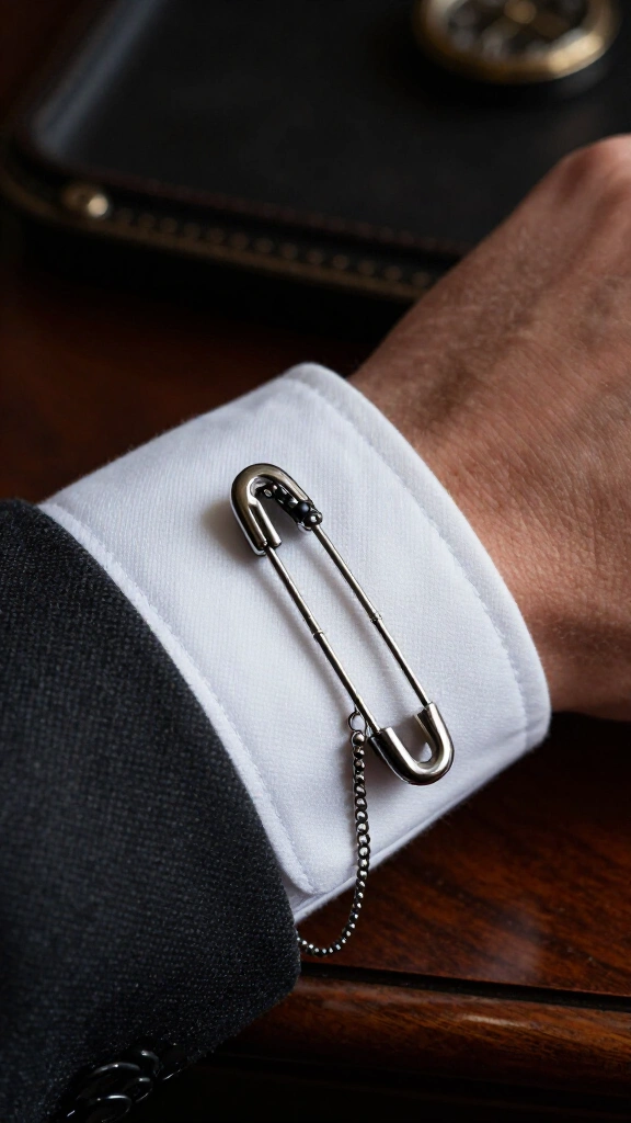 Edgy Punk Safety Pin Cuff Links