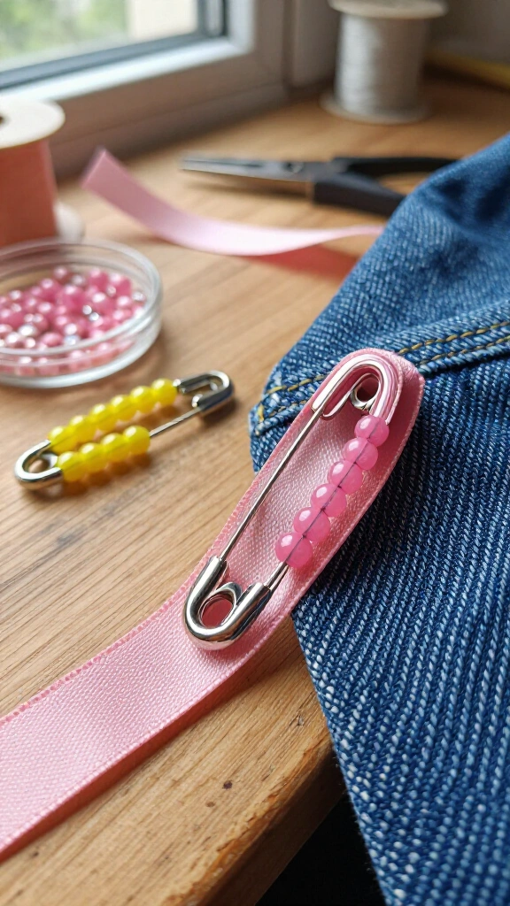 Safety Pin Ribbon Brooch