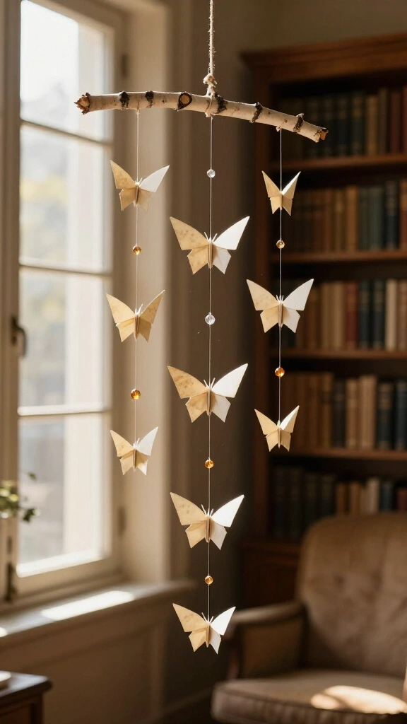 Origami paper butterfly mobile