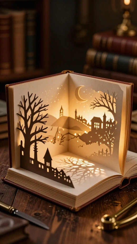 Intricate cut-paper shadow box