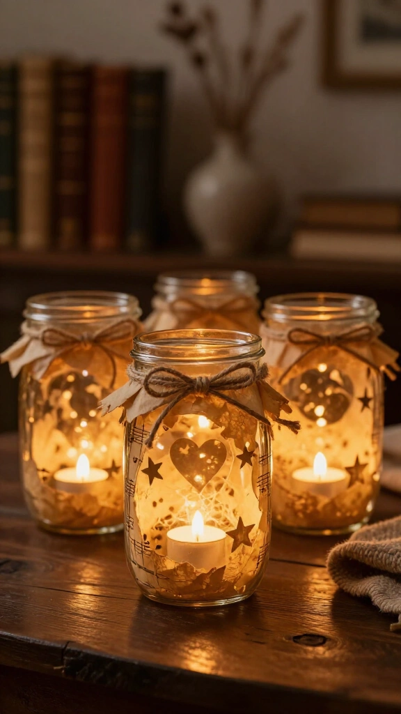 Glowing book page luminary jars
