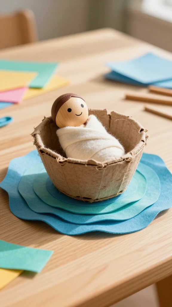 Baby Moses in a floating felt basket