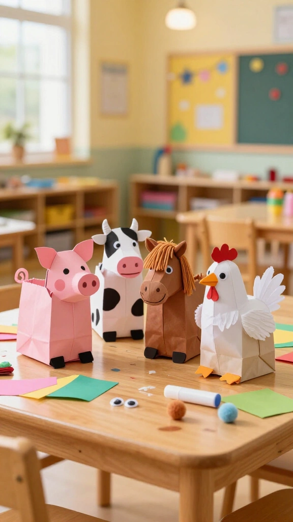 Paper bag puppet farm animals