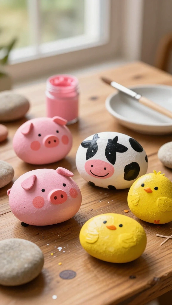 Rock painting farm animals