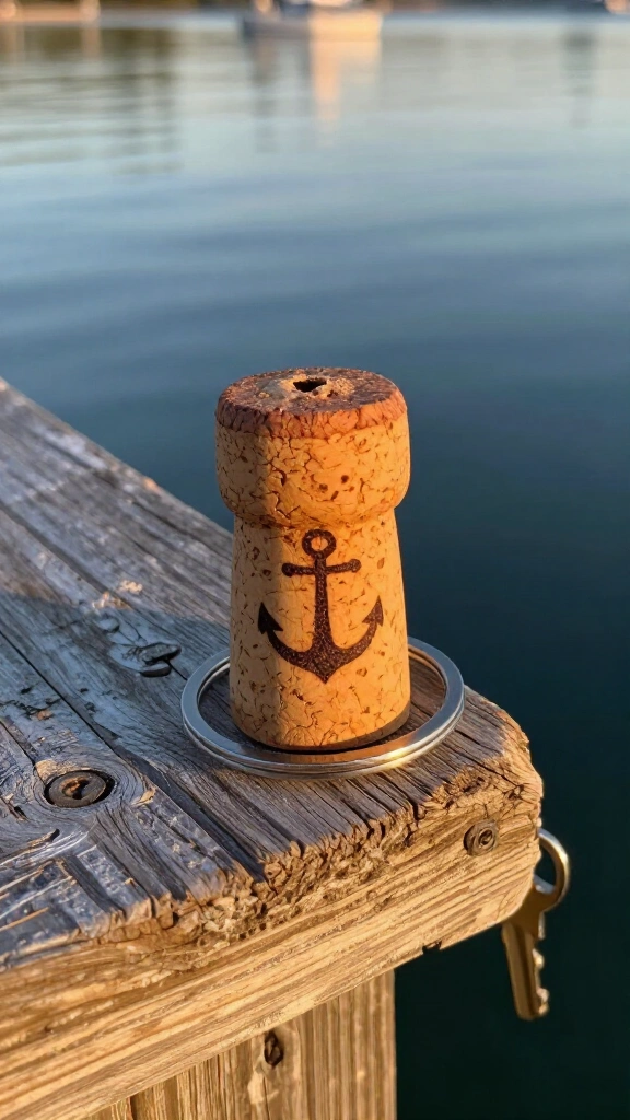 Floating wine cork keychain