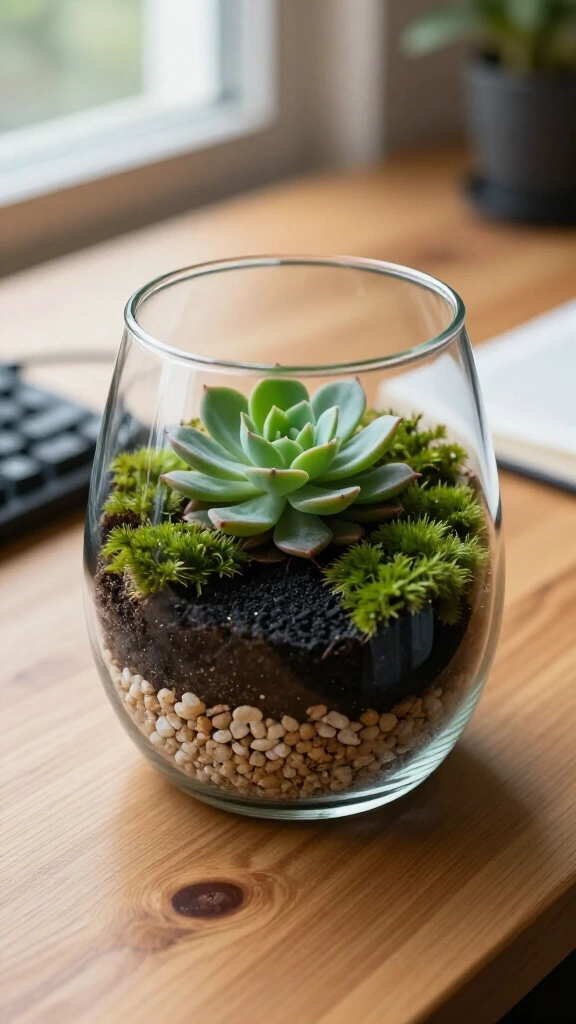 Mini terrarium for his desk