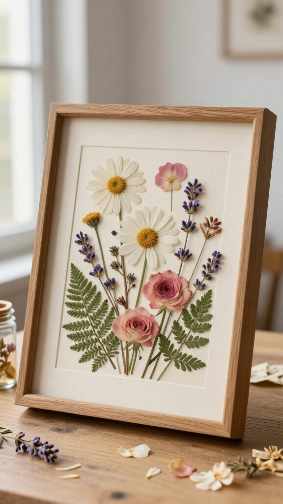 Pressed flower art in a frame