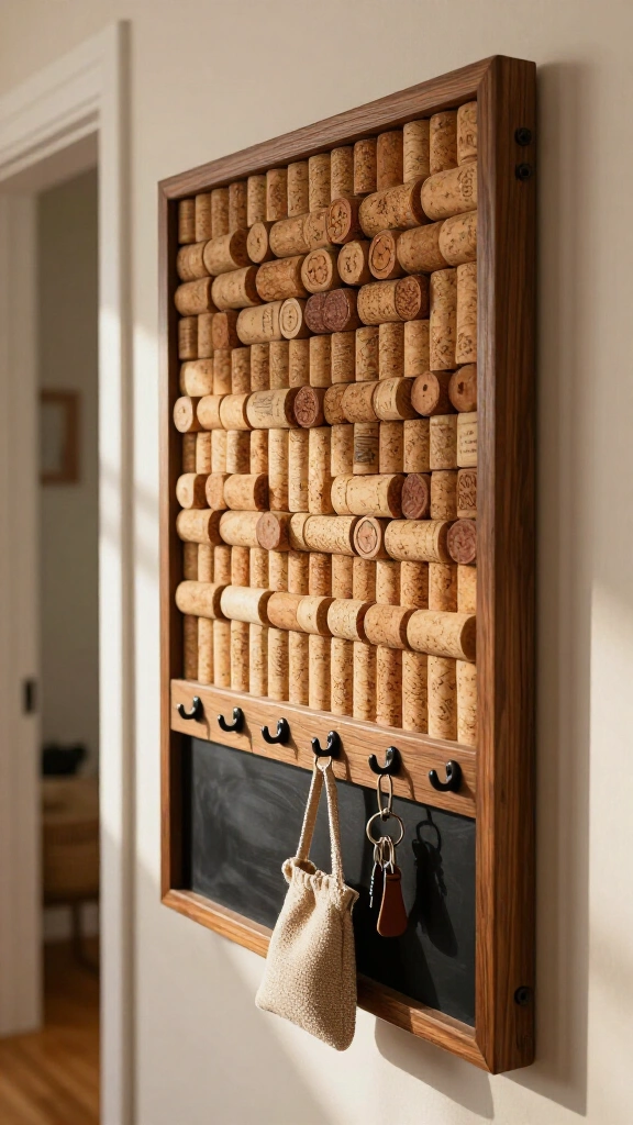 Cork memo board with hooks