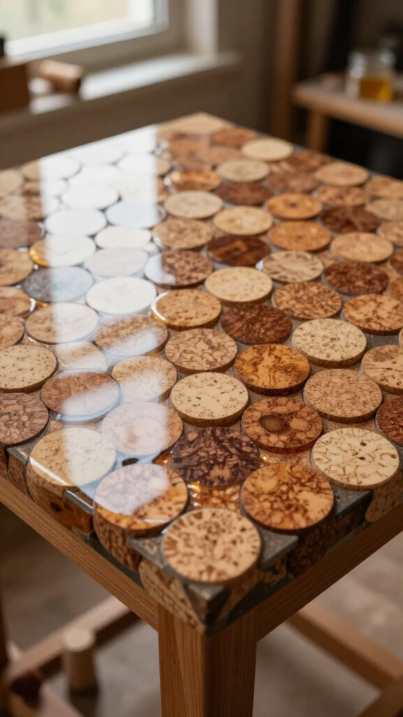 Cork mosaic tabletop