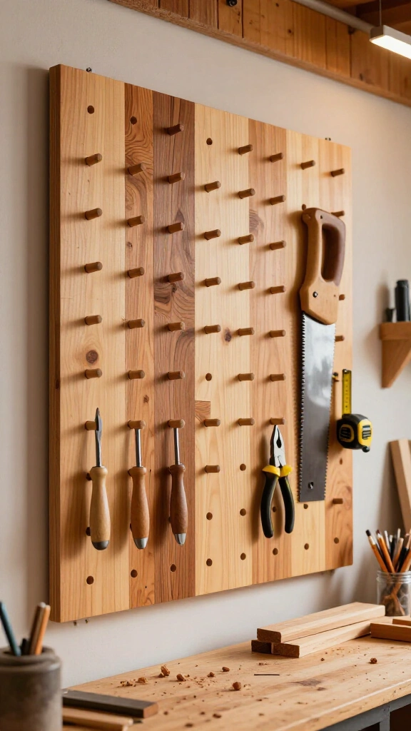 Wooden pegboard organizer