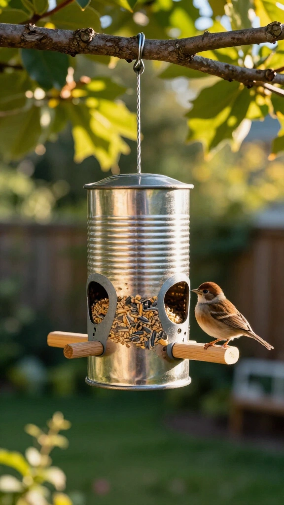 Soda can bird feeder