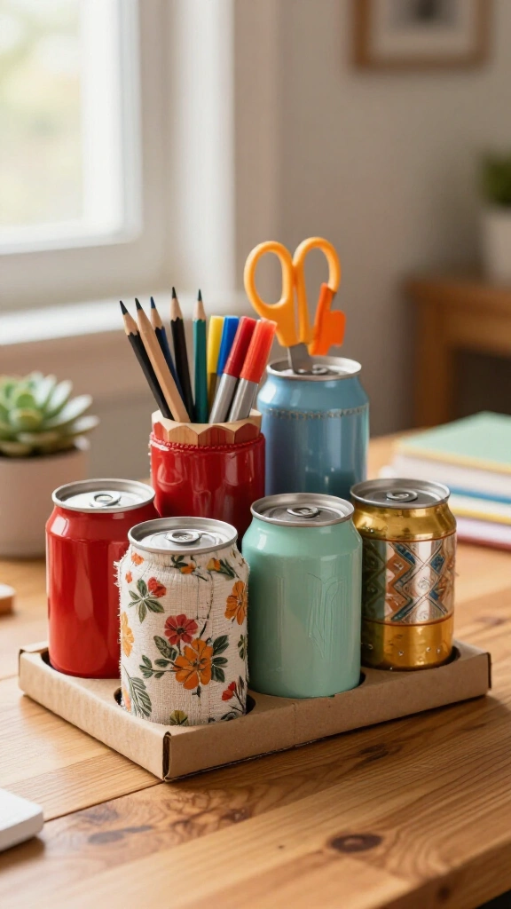 Soda can pencil holder