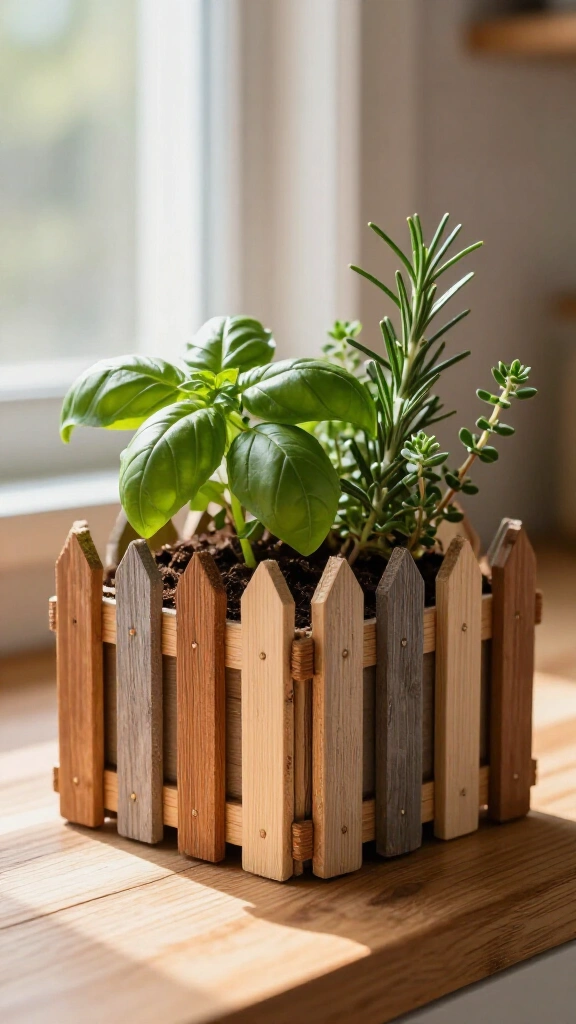 Popsicle stick inspired mini fence planter