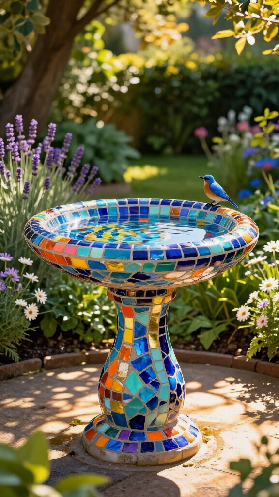 Mosaic birdbath