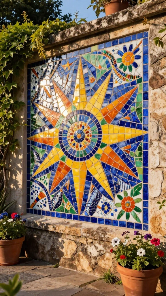 Mosaic garden wall art
