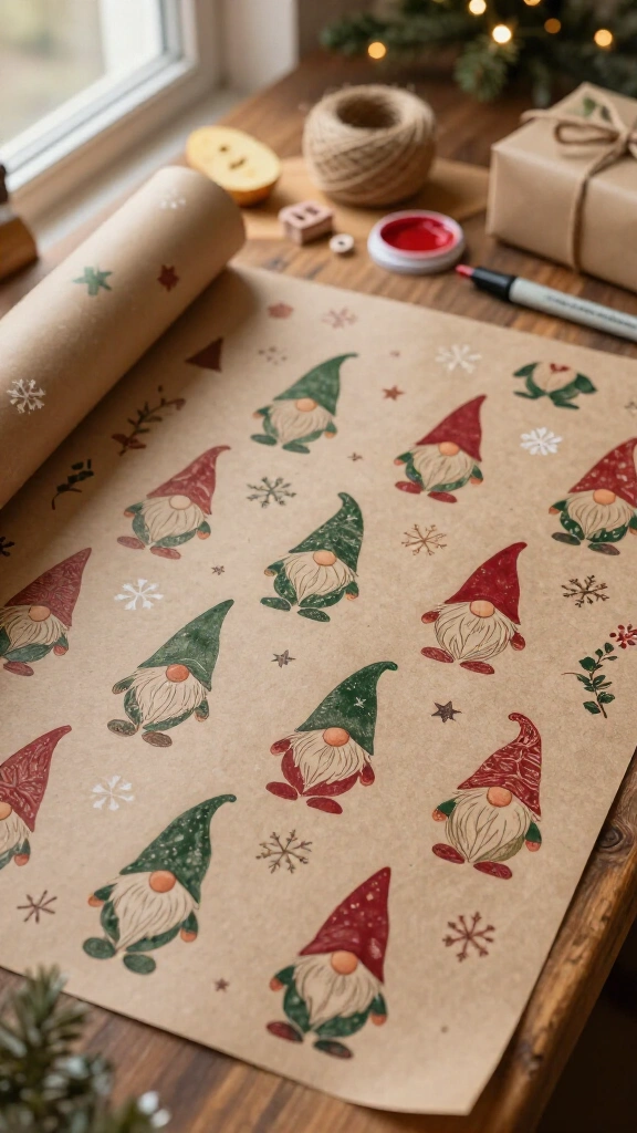 Gnome wrapping paper design