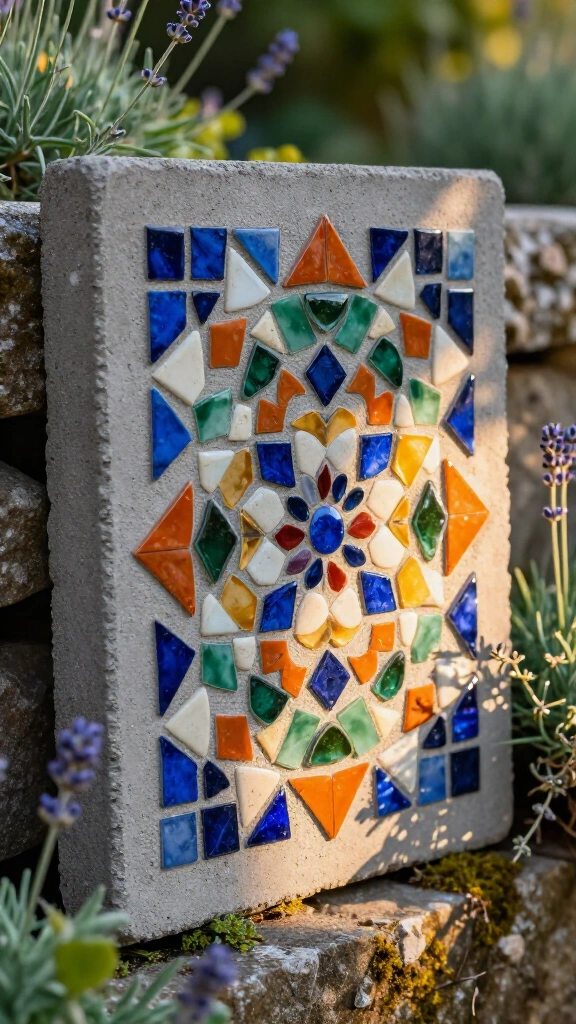 Mosaic concrete plaque