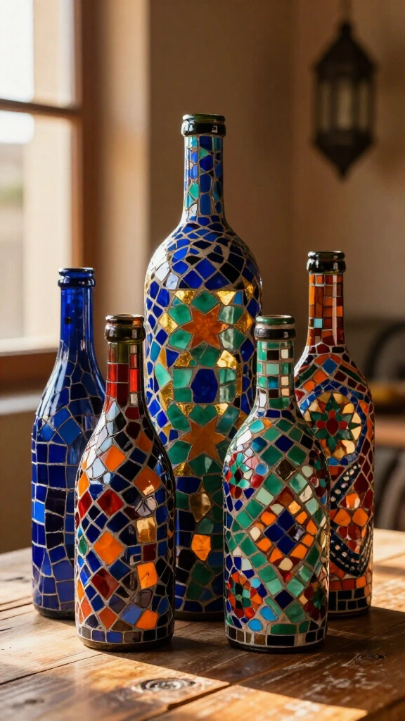 Mosaic wine bottle vase