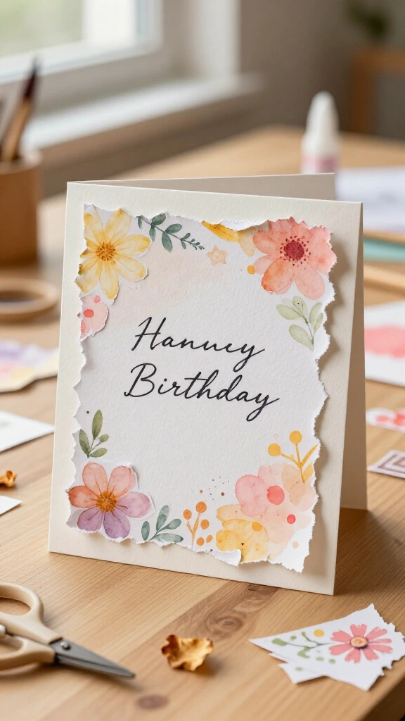 Tarjetas de cumpleaños DIY con bordes rasgados