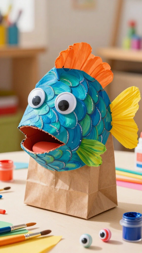 Paper bag fish puppet