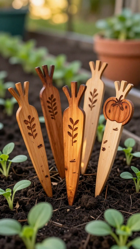 Wooden garden stakes