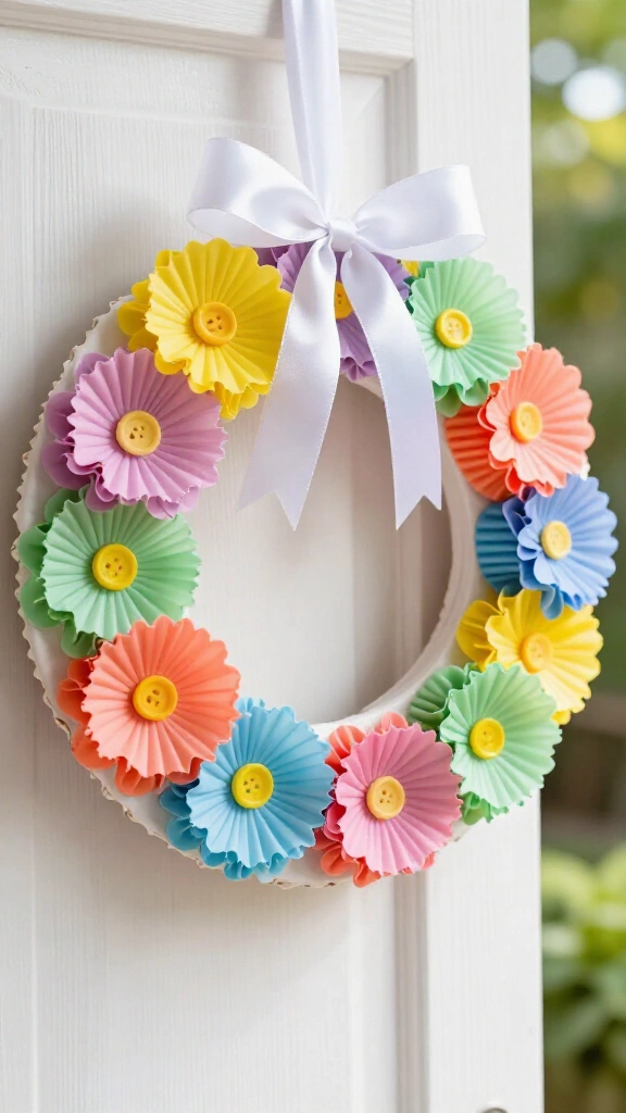 Cupcake liner flower wreaths