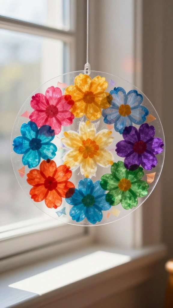 Foam sticker flower suncatchers