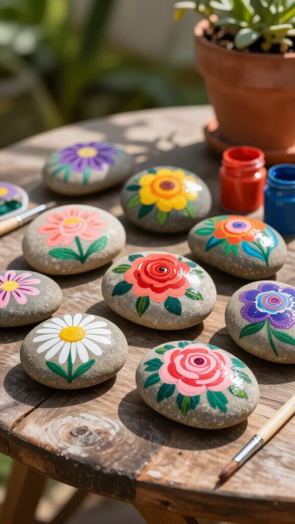 Painted rock flowers